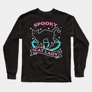 Spooky Cat Lady - Pastel Goth Halloween Black Cat Lover Long Sleeve T-Shirt